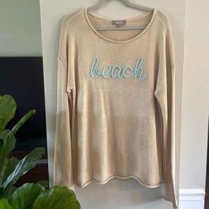 NWT Size XL Marled Clothing “Beach” Graphic Knit Coastal Grandma Tan Sweater